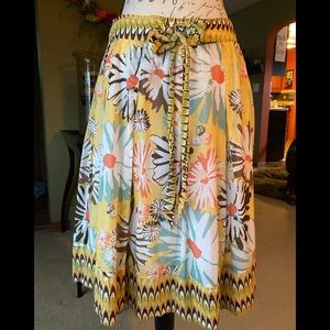EUC Vintage look fully lined sheer pale yellow floral skirt midi A-Line